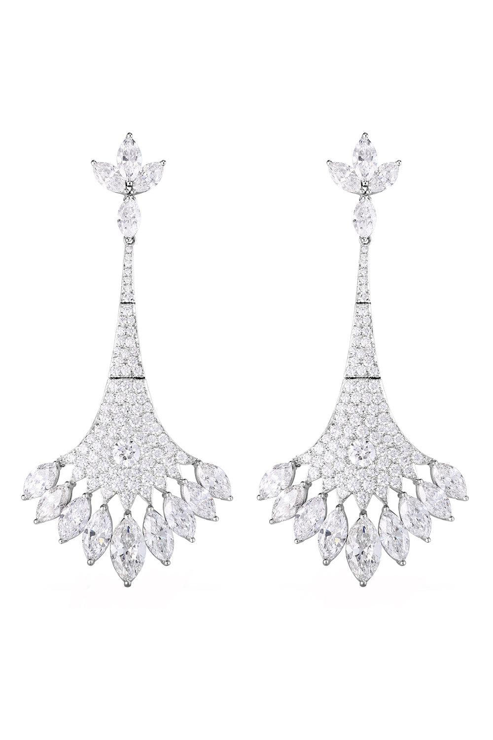 Diamond Fan Drop Earrings-PLATINUM-JEWELRYFINE JEWELEARRING-CICADA