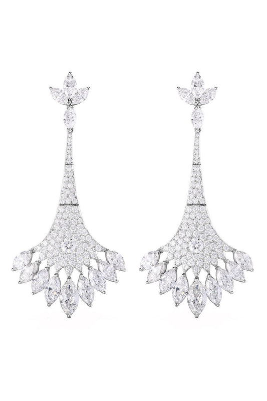 Diamond Fan Drop Earrings-PLATINUM-JEWELRYFINE JEWELEARRING-CICADA