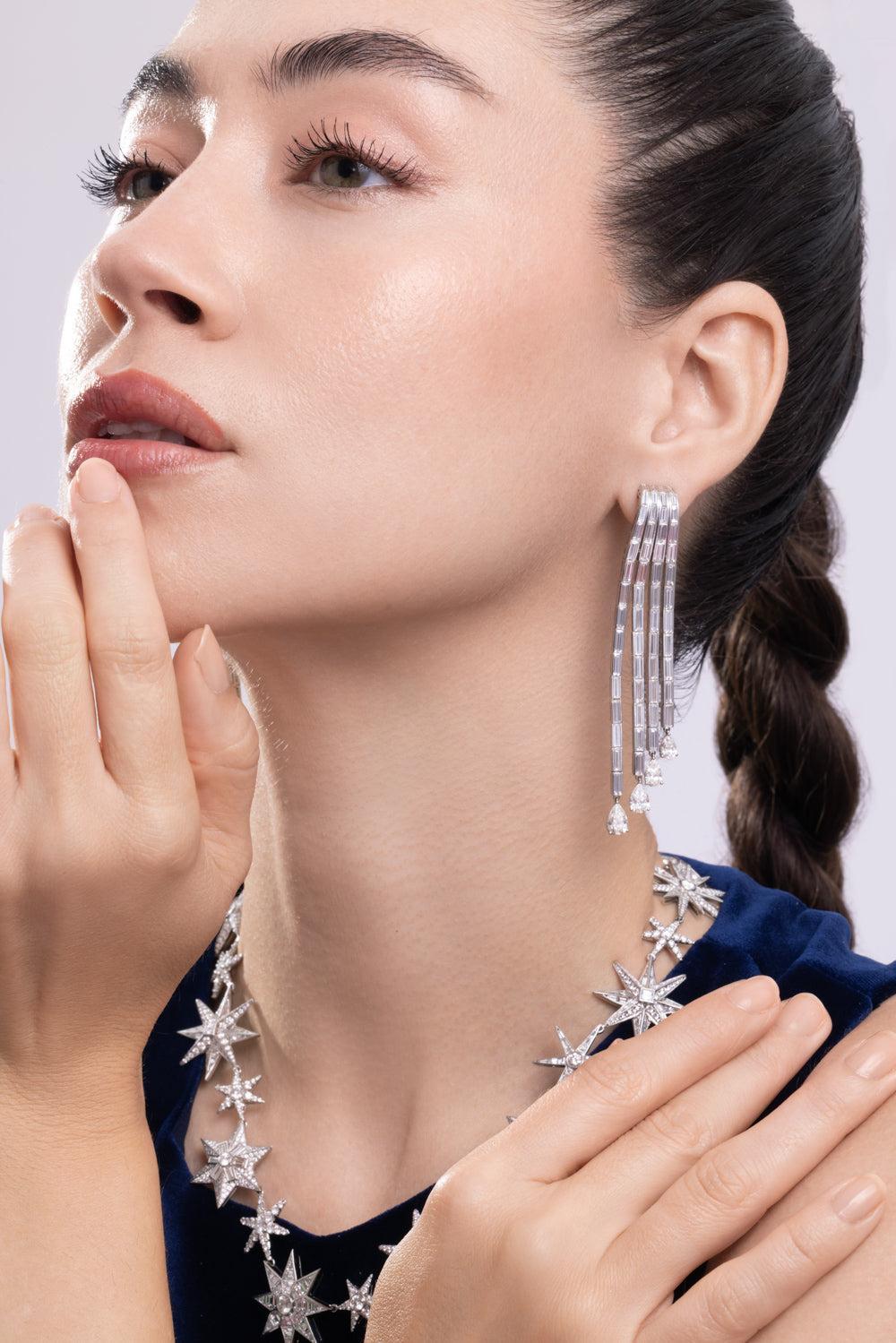 Diamond Line Drop Earrings-PLATINUM-JEWELRYFINE JEWELEARRING-CICADA