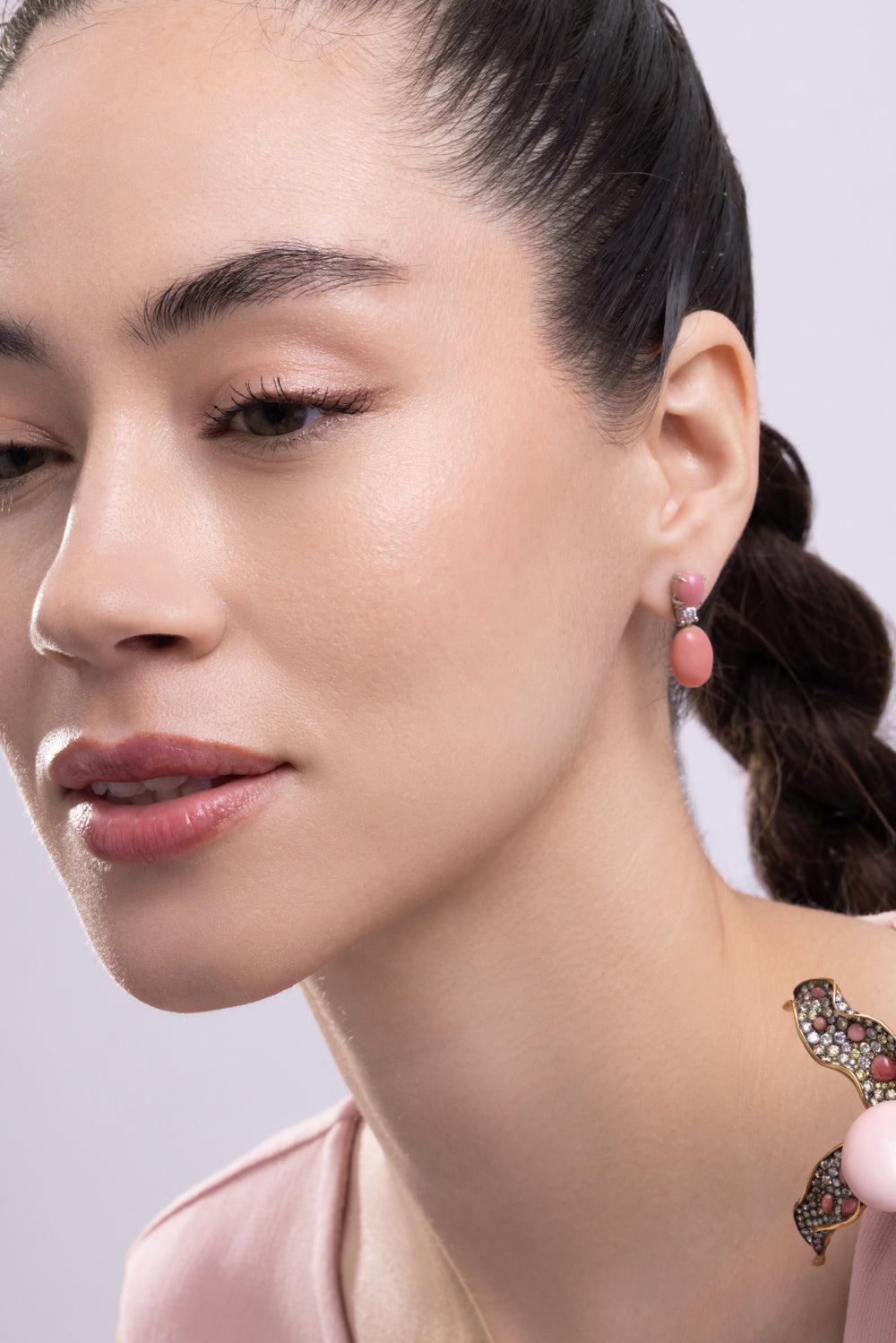 Diamond Pink Conch Drop Earrings-PLATINUM-JEWELRYFINE JEWELEARRING-CICADA