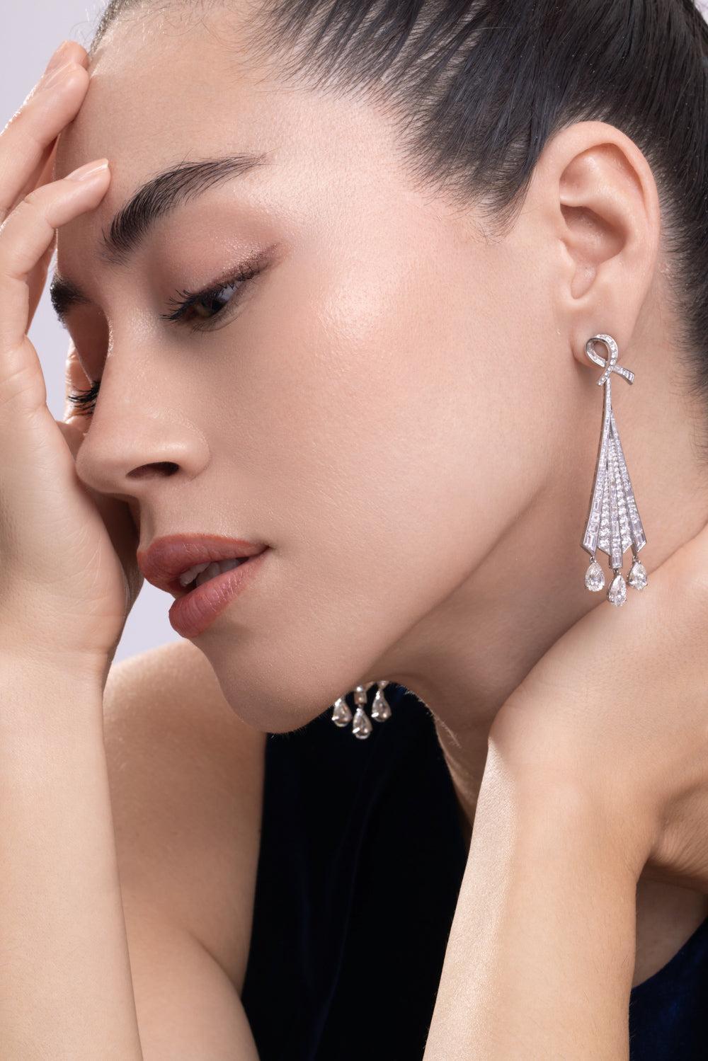 Diamond Triangle Drop Earrings-PLATINUM-JEWELRYFINE JEWELEARRING-CICADA
