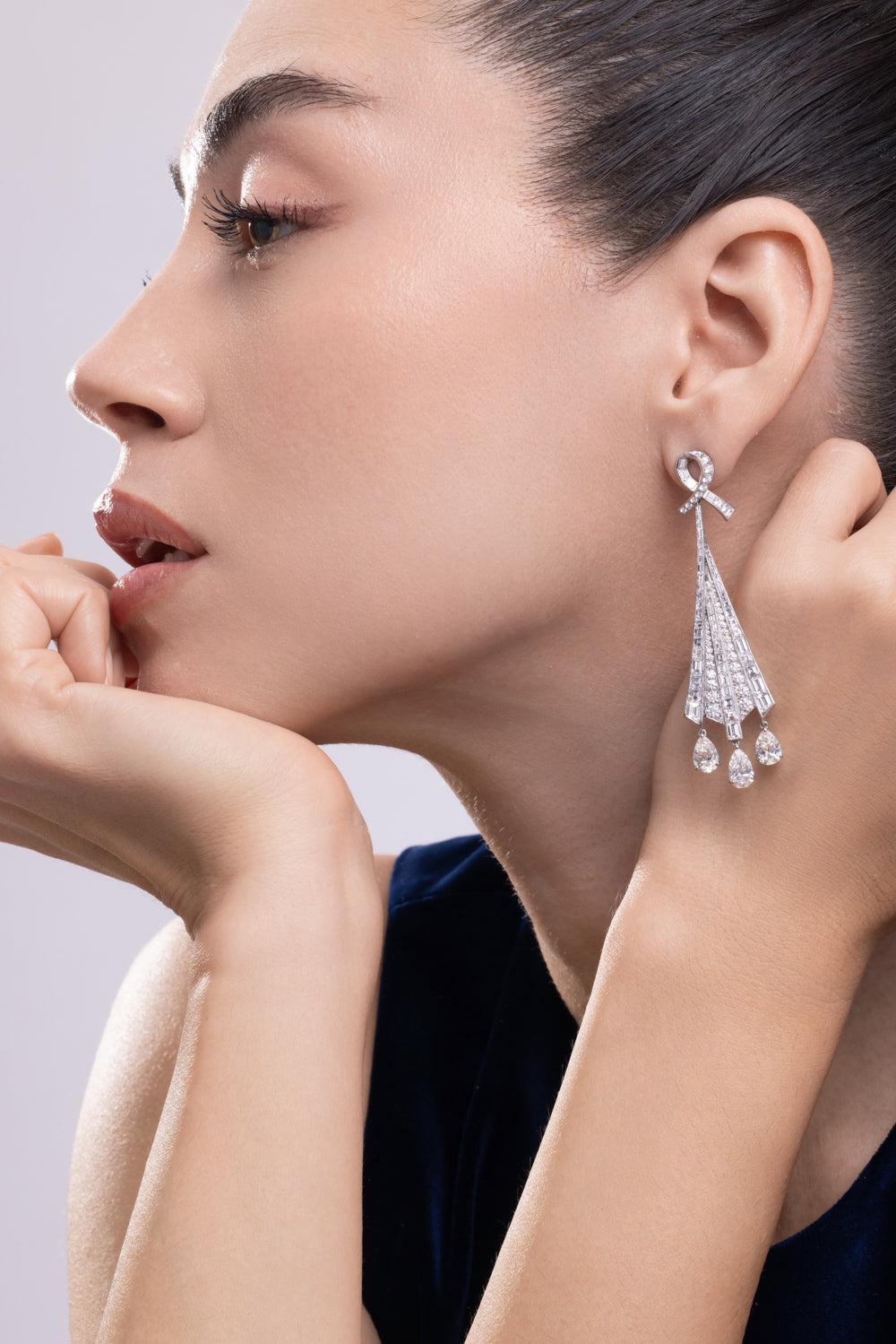 Diamond Triangle Drop Earrings-PLATINUM-JEWELRYFINE JEWELEARRING-CICADA