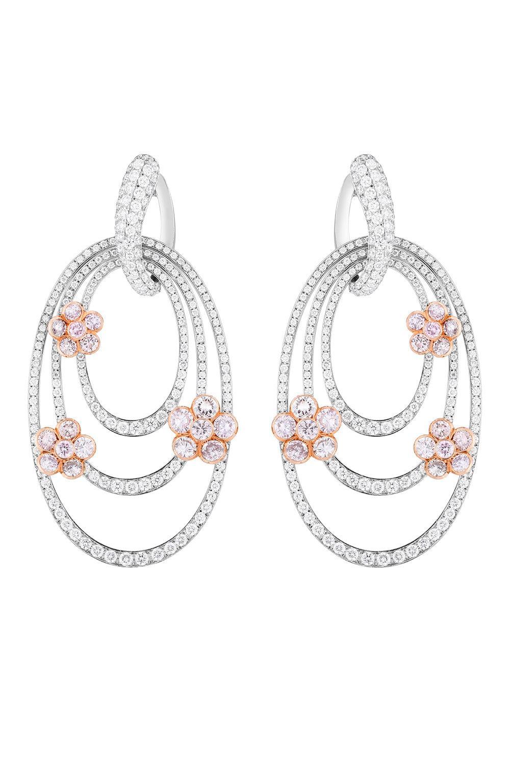 Pink Diamond Flower Drop Earrings-PLATINUM-JEWELRYFINE JEWELEARRING-CICADA