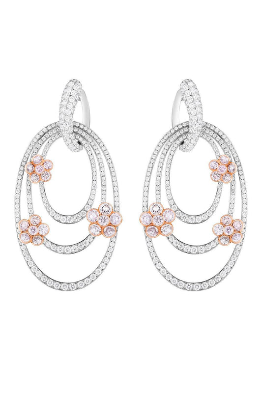 Pink Diamond Flower Drop Earrings-PLATINUM-JEWELRYFINE JEWELEARRING-CICADA