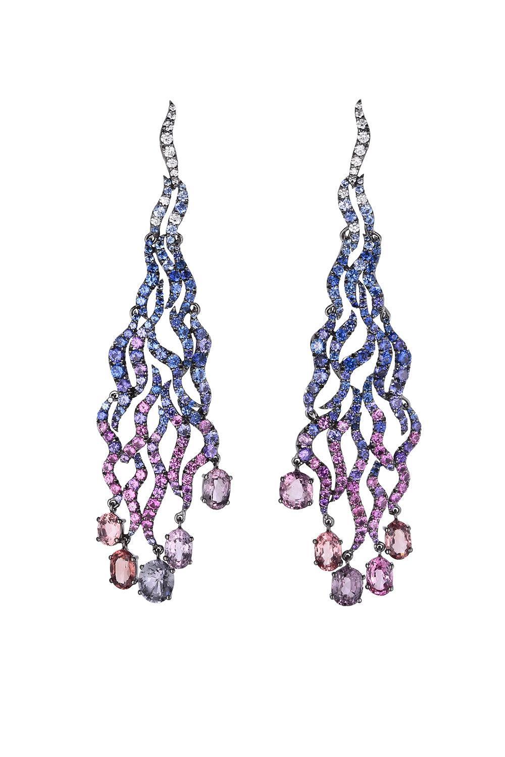 Mixed Sapphire Spinel Diamond Earrings-WHITE GOLD-JEWELRYFINE JEWELEARRING-CICADA