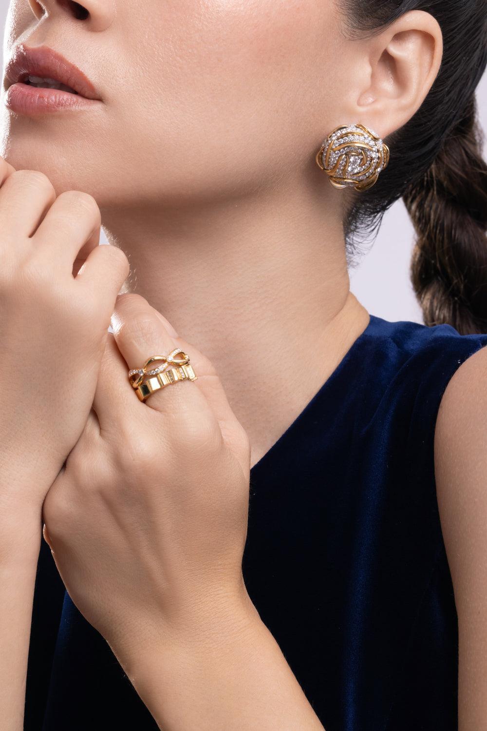 Diamond Rose Earrings-YELLOW GOLD-JEWELRYFINE JEWELEARRING-CICADA