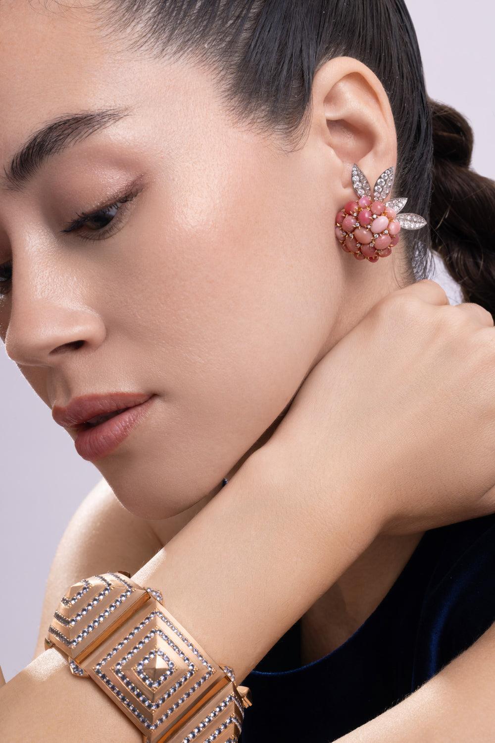 Pink Pearl Diamond Earrings-YELLOW GOLD-JEWELRYFINE JEWELEARRING-CICADA