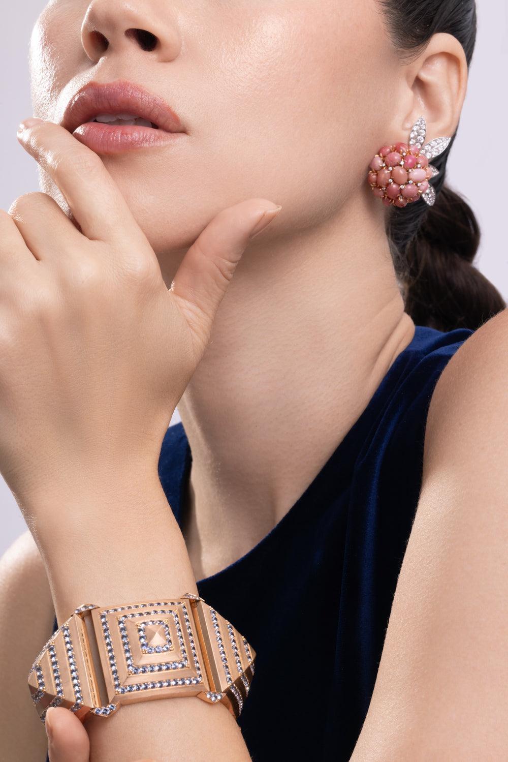 Pink Pearl Diamond Earrings-YELLOW GOLD-JEWELRYFINE JEWELEARRING-CICADA