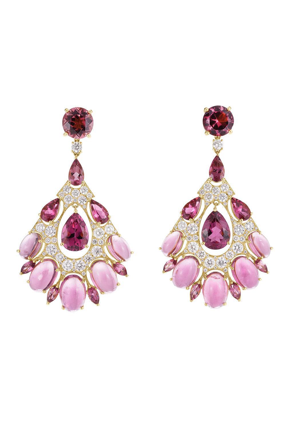 Pink Tourmaline Fan Drop Earrings-YELLOW GOLD-JEWELRYFINE JEWELEARRING-CICADA