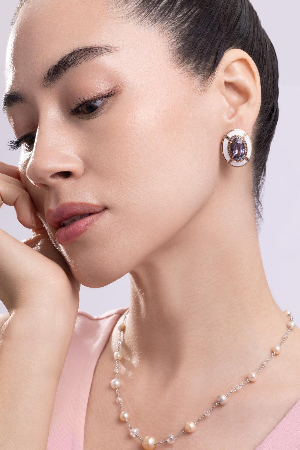 Tanzanite Lavendar Sapphire Candy Earrings-YELLOW GOLD-JEWELRYFINE JEWELEARRING-CICADA