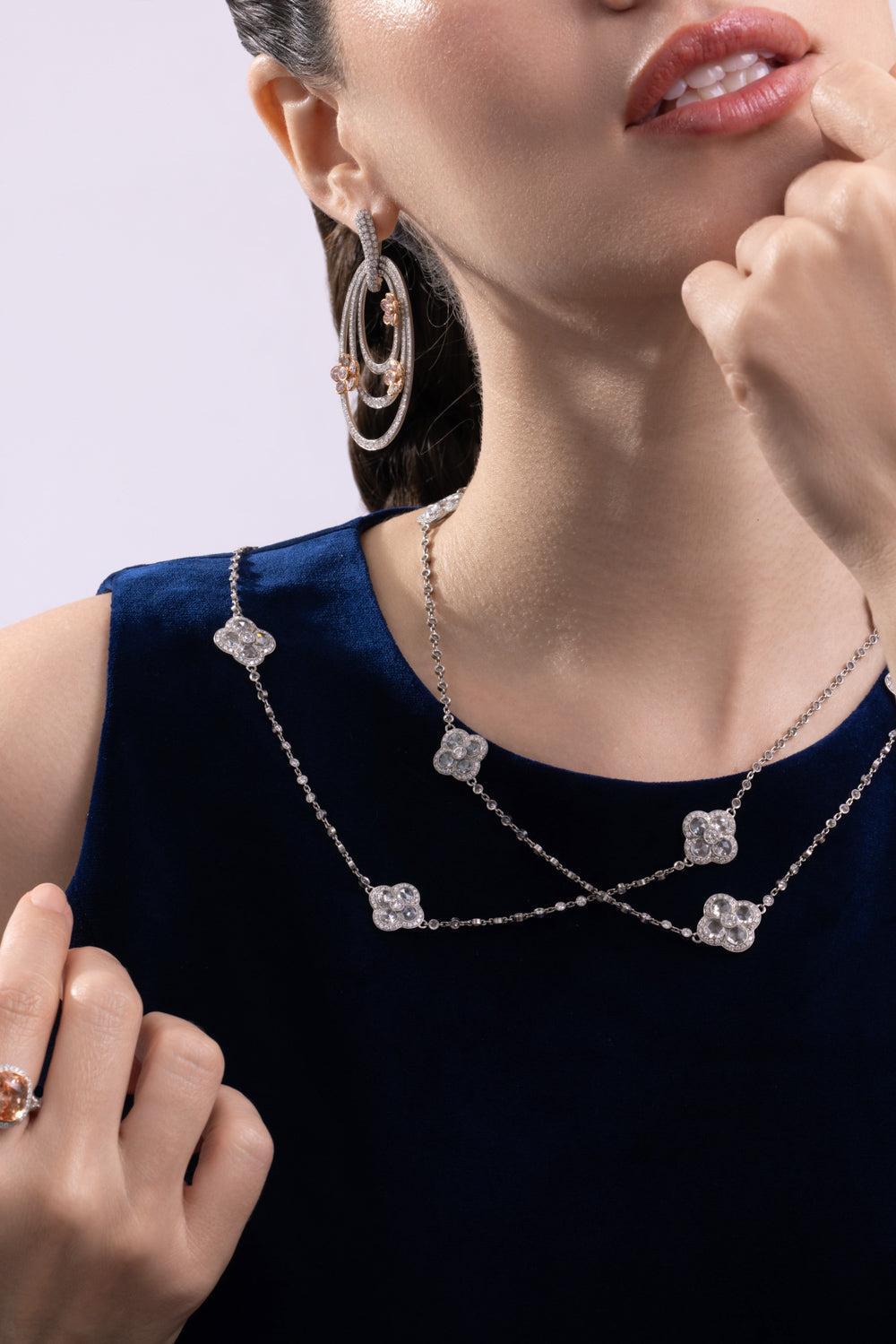 Diamond Floral Chain Necklace-PLATINUM-40-JEWELRYFINE JEWELNECKLACE O-CICADA