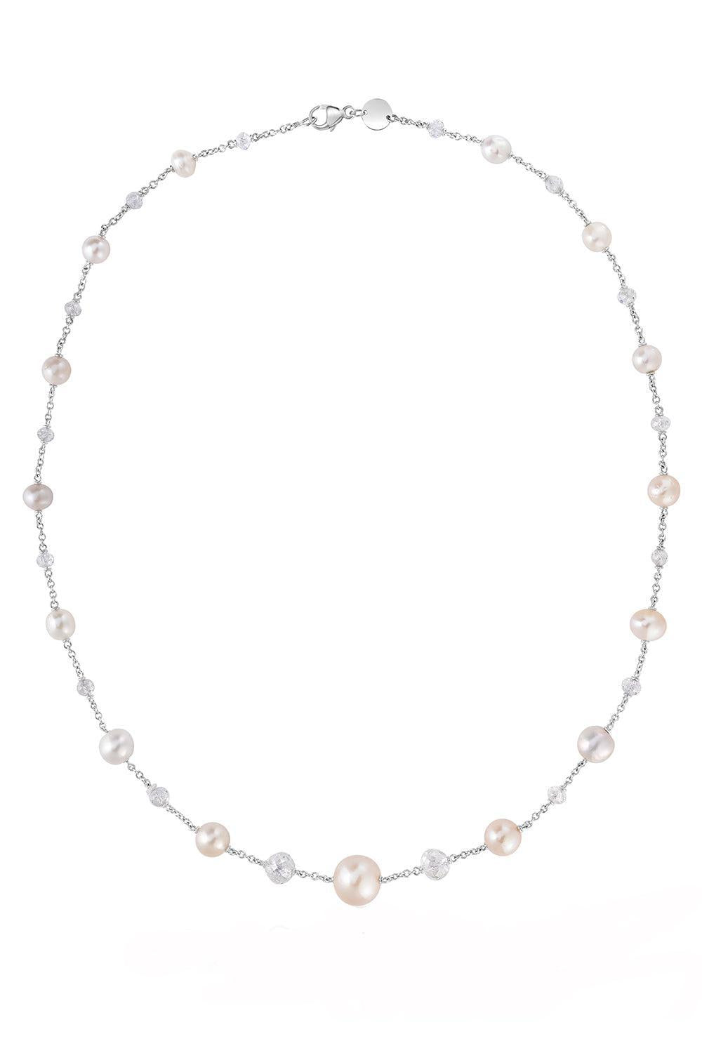 Diamond Pearl Chain Necklace-PLATINUM-JEWELRYFINE JEWELNECKLACE O-CICADA