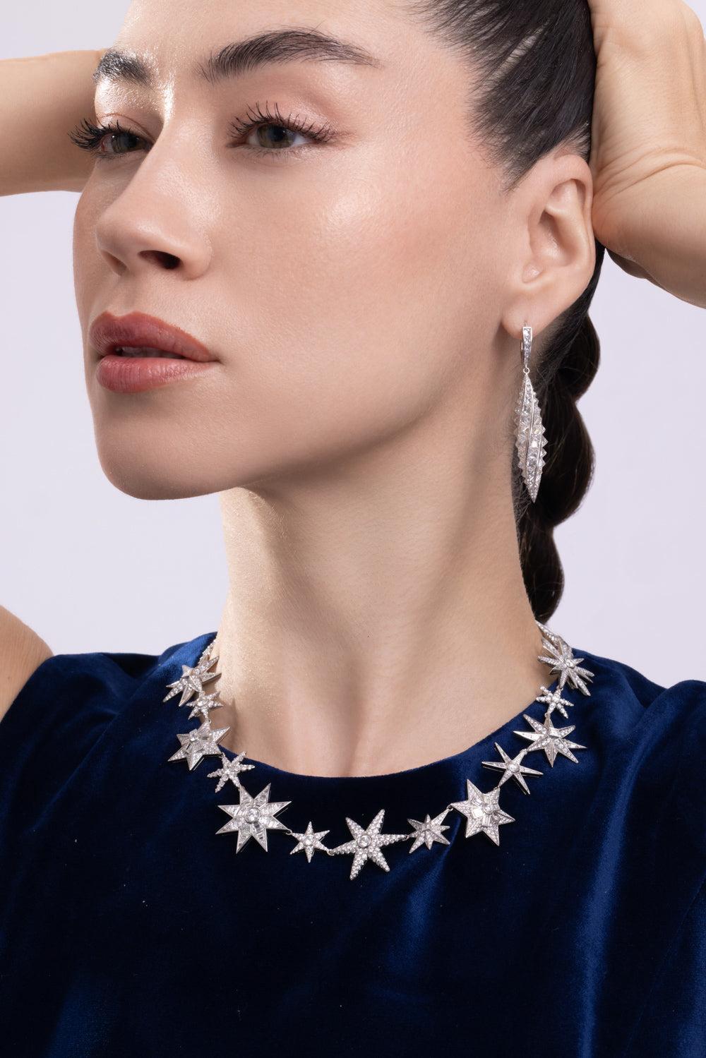 Diamond Star Necklace-PLATINUM-JEWELRYFINE JEWELNECKLACE O-CICADA
