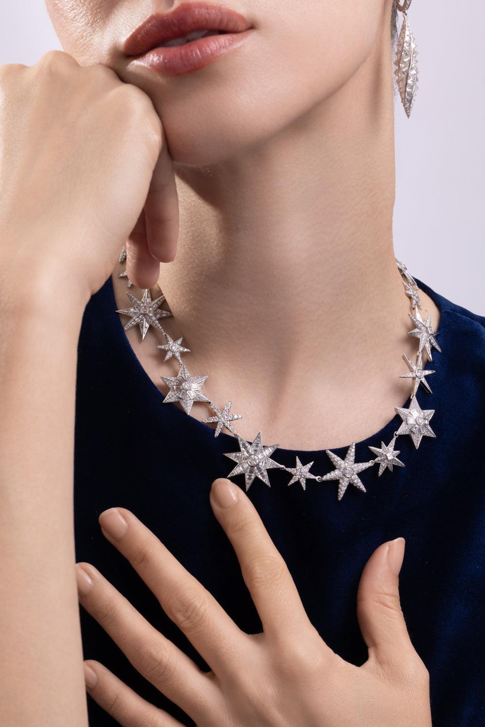 Diamond Star Necklace-PLATINUM-JEWELRYFINE JEWELNECKLACE O-CICADA