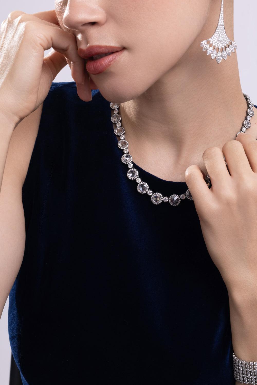 Rosecut Diamond Necklace-PLATINUM-JEWELRYFINE JEWELNECKLACE O-CICADA