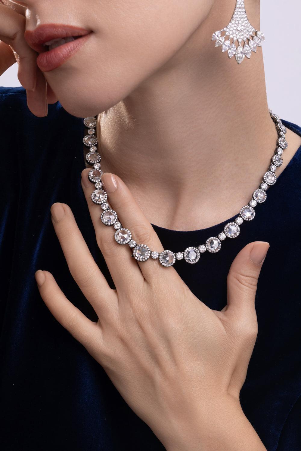 Rosecut Diamond Necklace-PLATINUM-JEWELRYFINE JEWELNECKLACE O-CICADA