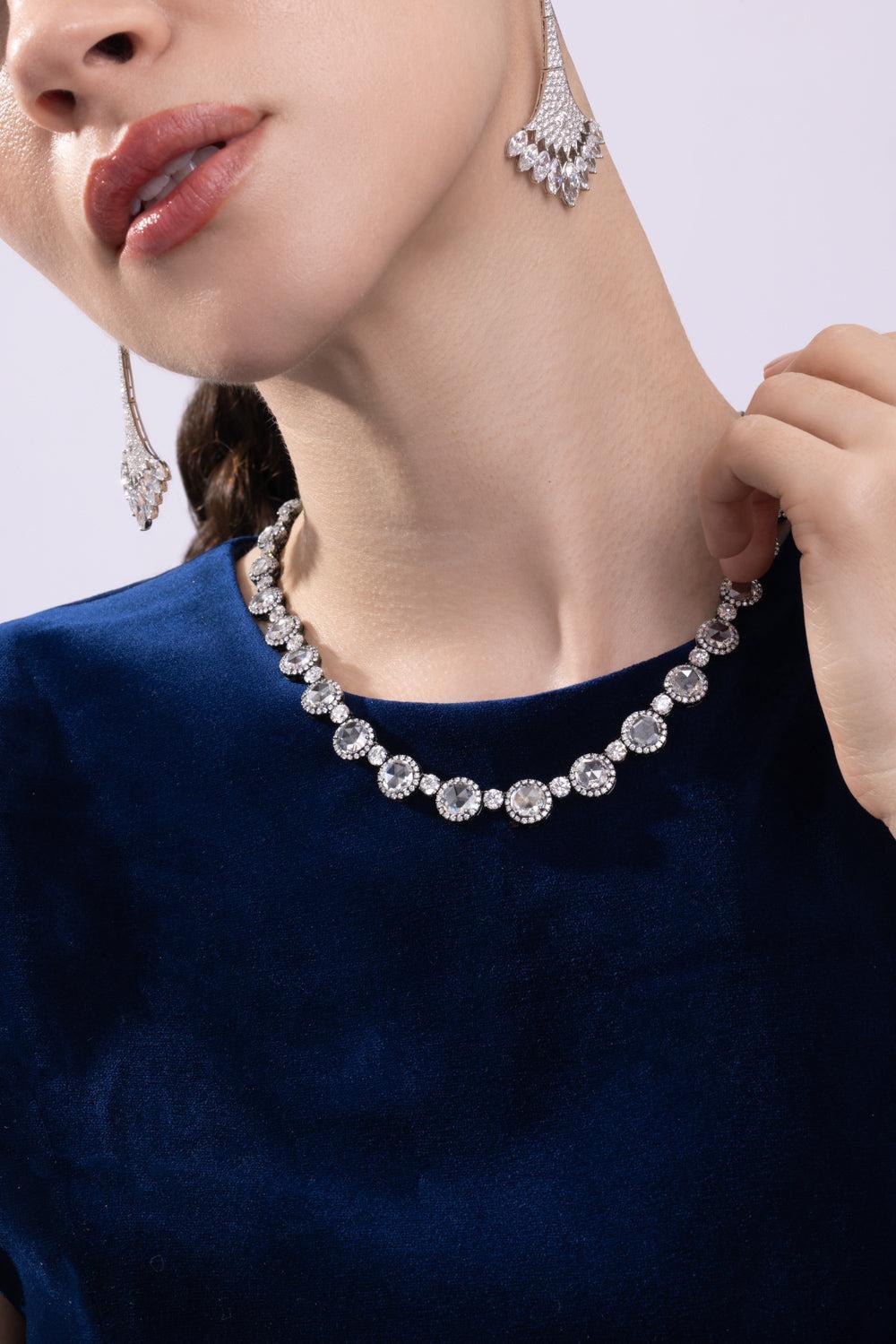 Rosecut Diamond Necklace-PLATINUM-JEWELRYFINE JEWELNECKLACE O-CICADA