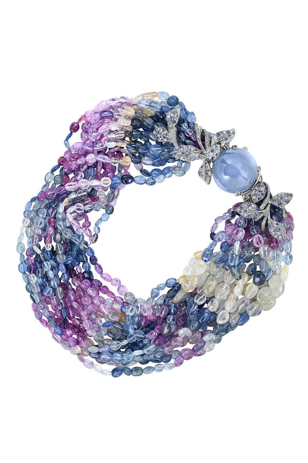 Sapphire Diamond Star Beaded Necklace-PLATINUM-JEWELRYFINE JEWELNECKLACE O-CICADA