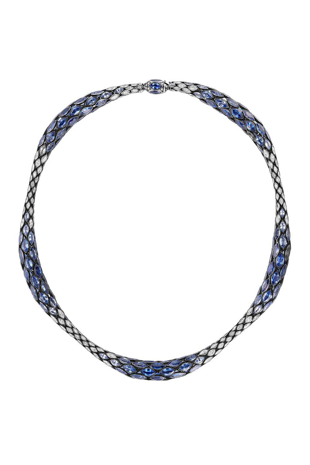 Sapphire Diamond Necklace-WHITE GOLD-18-JEWELRYFINE JEWELNECKLACE O-CICADA