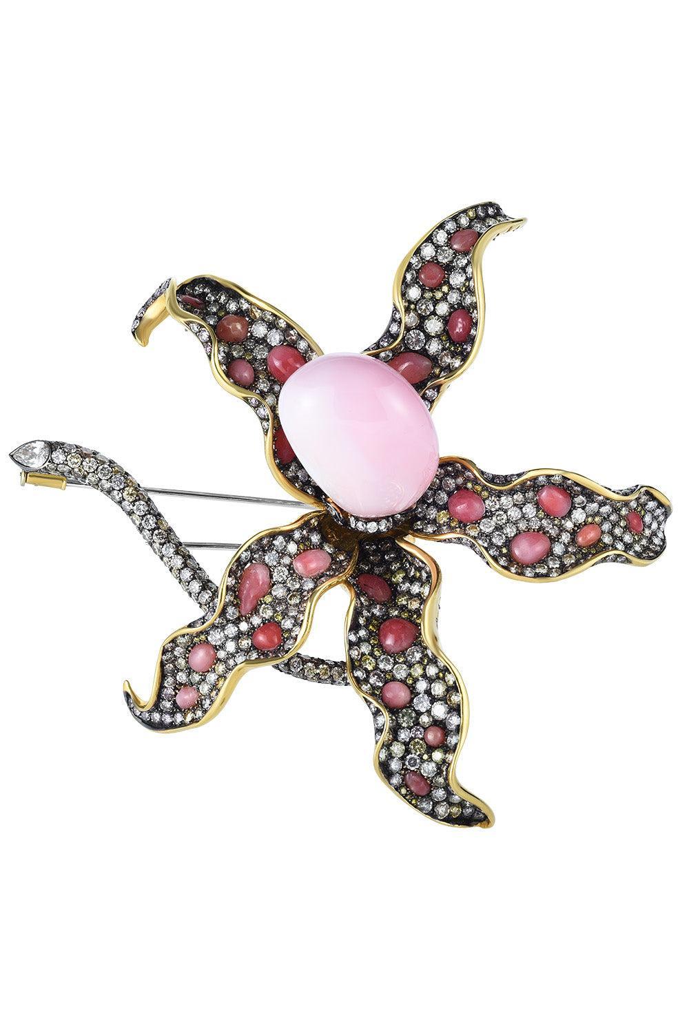 Conch Pearl Diamond Flower Brooch-YELLOW GOLD-JEWELRYFINE JEWELPIN-CICADA