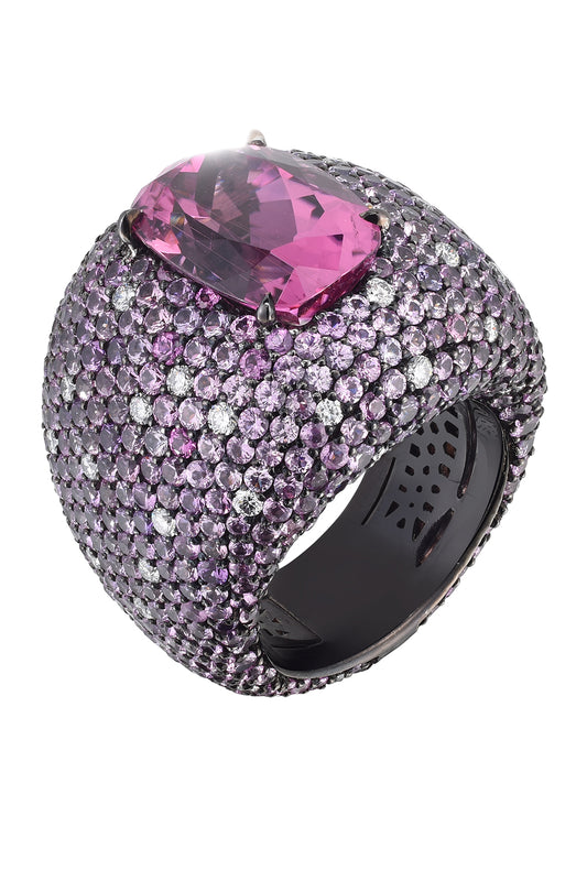 Pink Tourmaline Sapphire Diamond Statement Ring