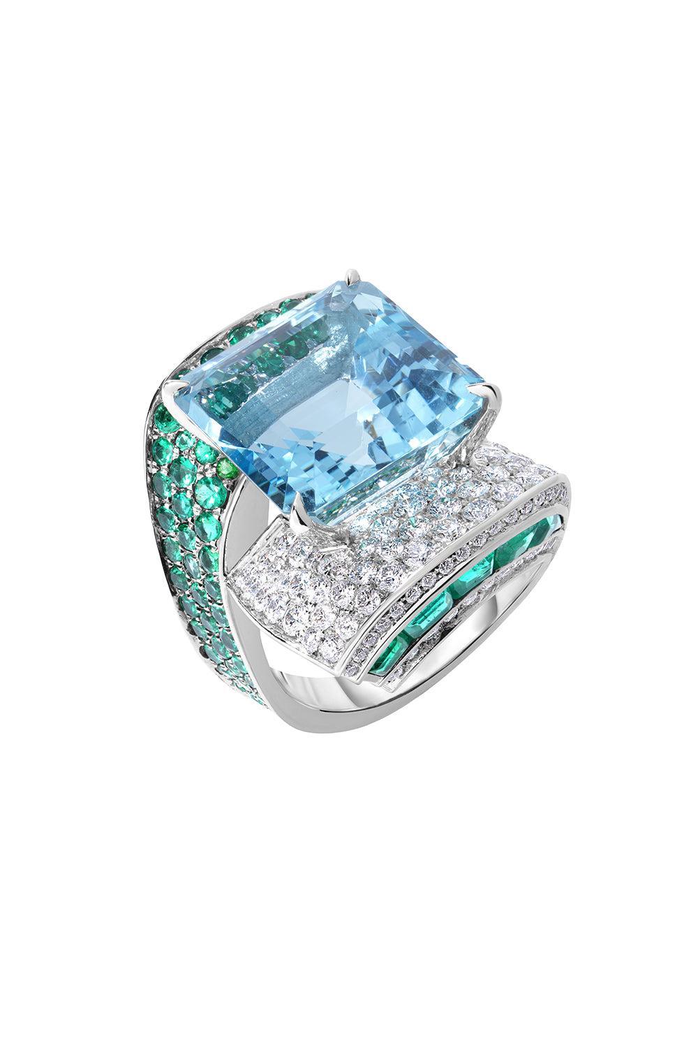 Aquamarine Diamond Emerald Ring-PLATINUM-5.5-JEWELRYFINE JEWELRING-CICADA