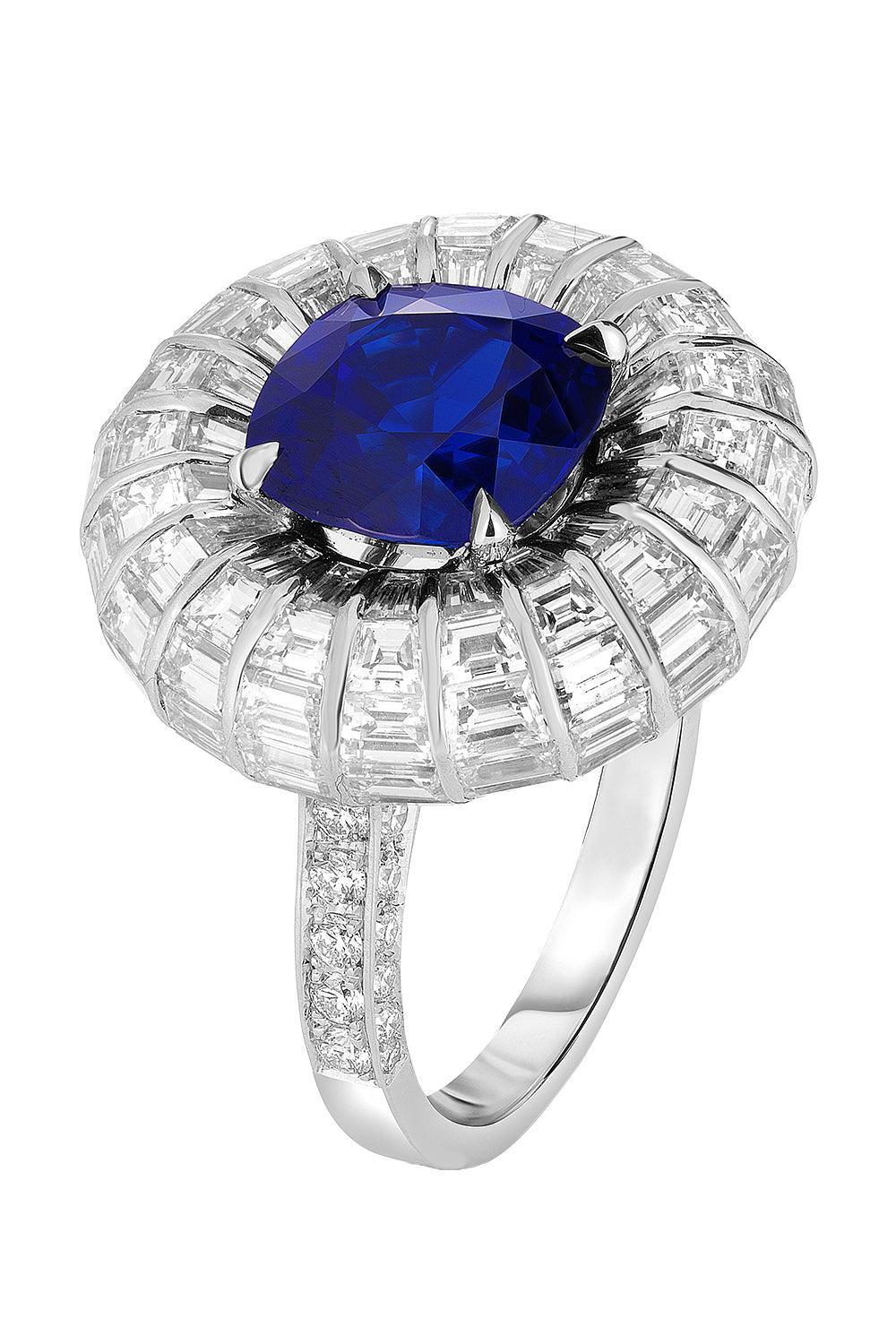 Blue Sapphire Baguette Diamond Halo Ring-PLATINUM-6-JEWELRYFINE JEWELRING-CICADA