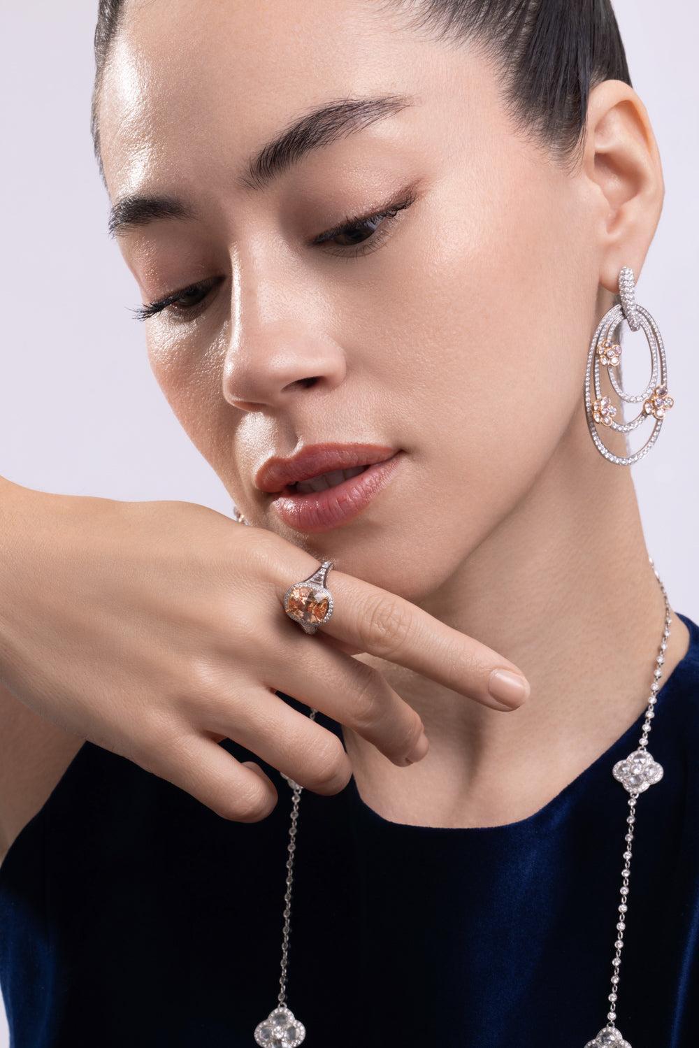 Padaparascha Sapphire Diamond Ring-PLATINUM-6-JEWELRYFINE JEWELRING-CICADA