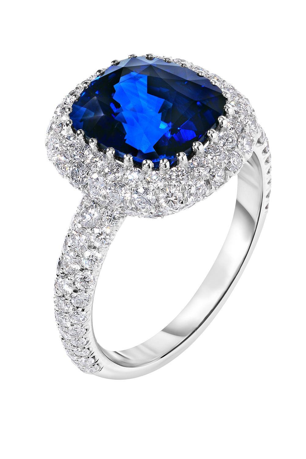 Blue Sapphire Diamond Halo Ring-PLATINUM-6.25-JEWELRYFINE JEWELRING-CICADA
