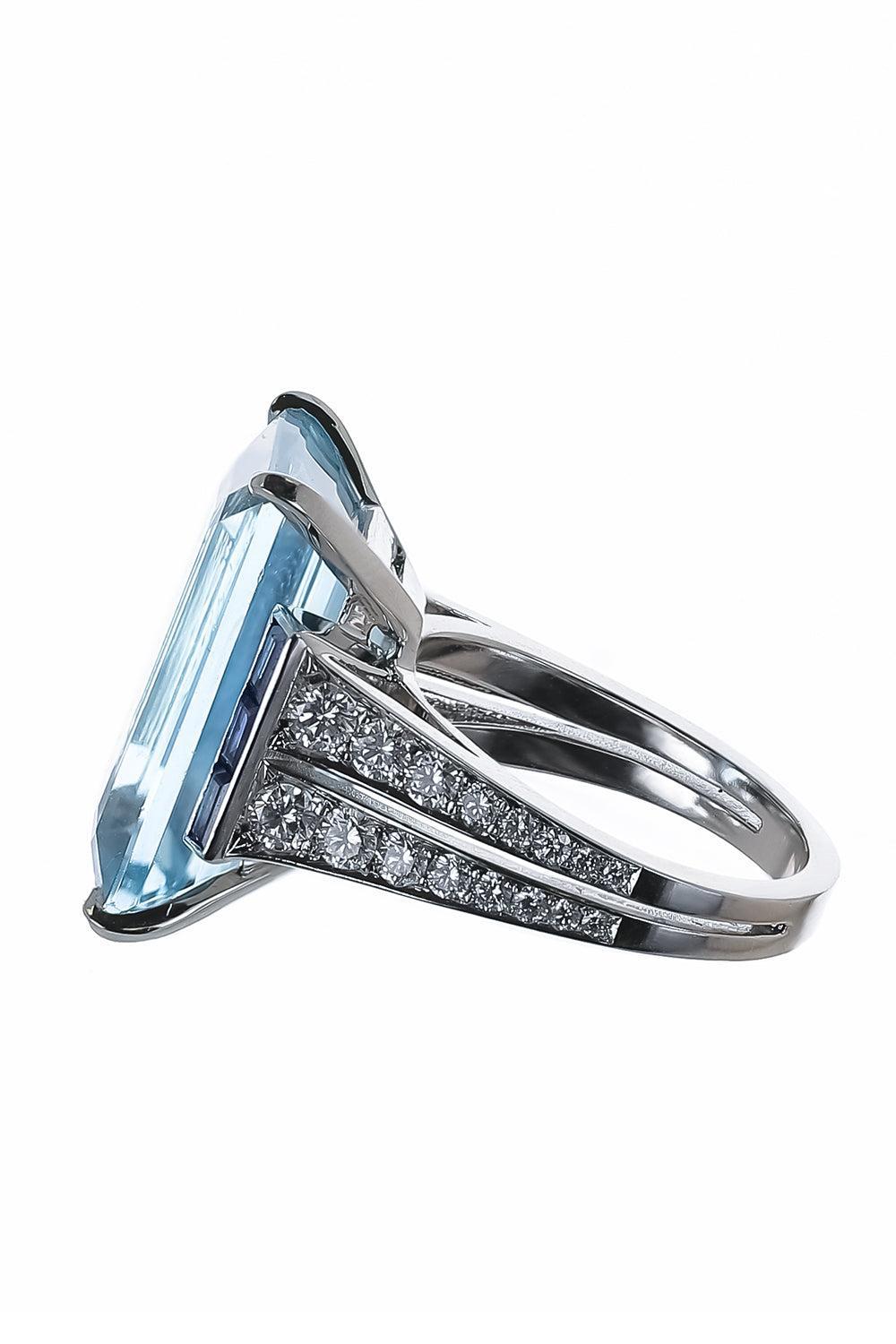 Aquamarine Blue Sapphire Diamond Ring-PLATINUM-6.5-JEWELRYFINE JEWELRING-CICADA