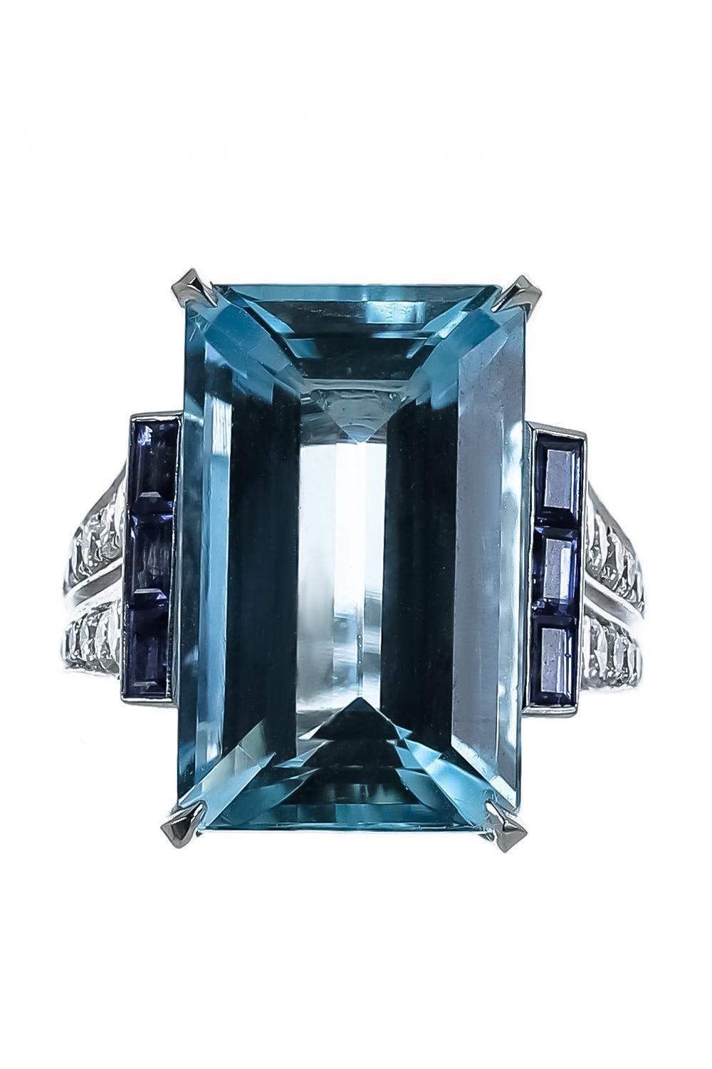 Aquamarine Blue Sapphire Diamond Ring-PLATINUM-6.5-JEWELRYFINE JEWELRING-CICADA