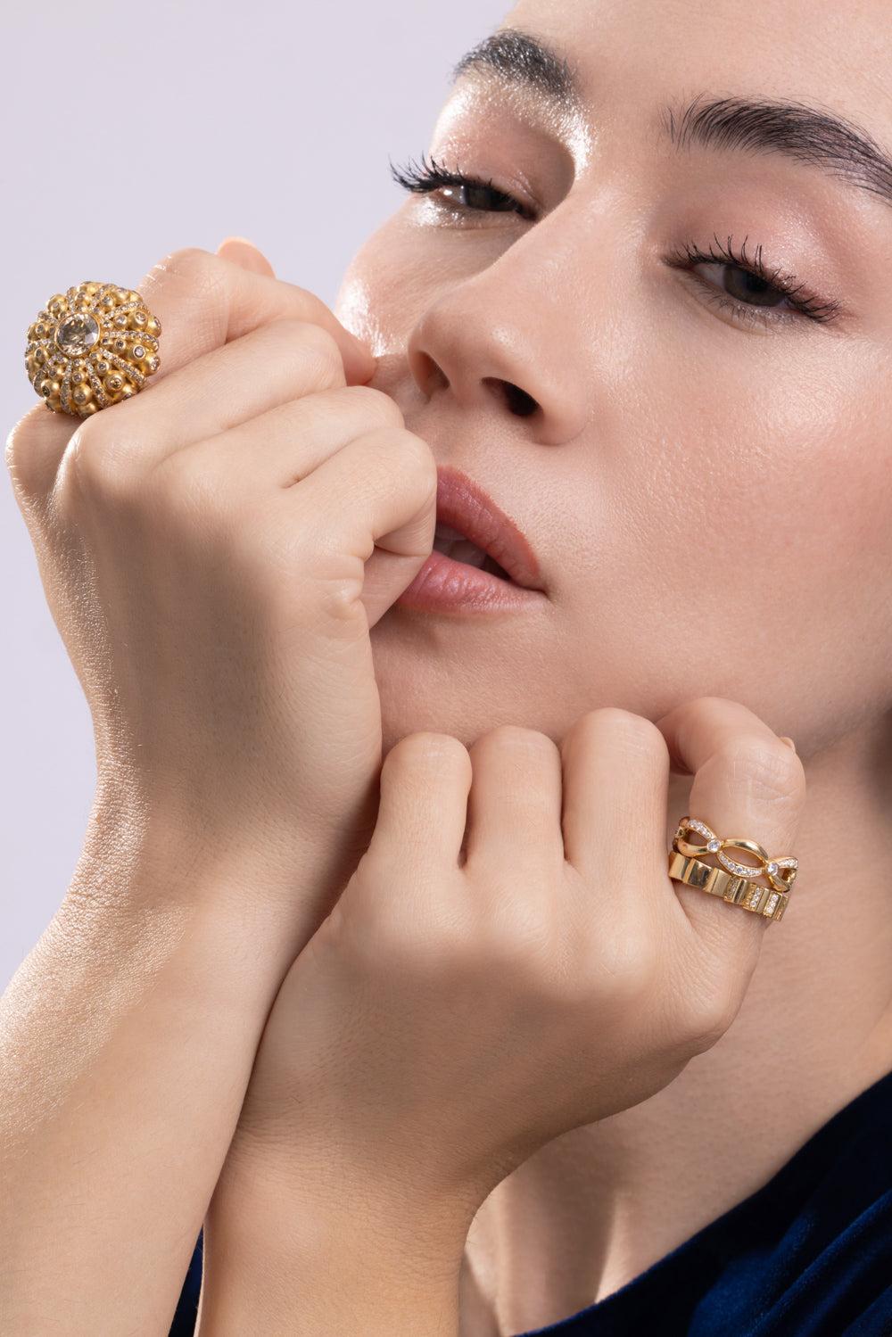 Brown Diamond Dome Ring-YELLOW GOLD-5-JEWELRYFINE JEWELRING-CICADA