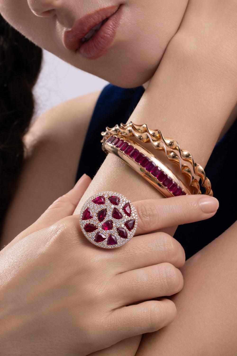 Ruby Diamond Cobblestone Ring-YELLOW GOLD-6.5-JEWELRYFINE JEWELRING-CICADA