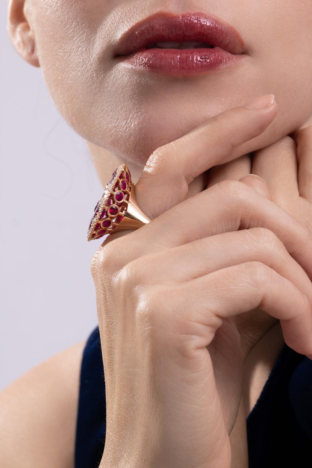 Ruby Diamond Cobblestone Ring-YELLOW GOLD-6.5-JEWELRYFINE JEWELRING-CICADA