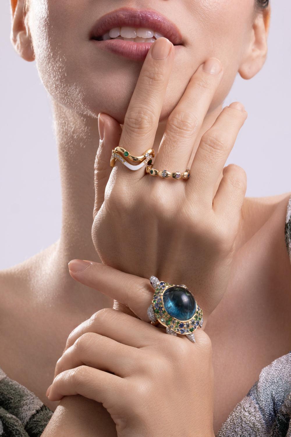 Diamond Multi Stone Bubble Ring-YELLOW GOLD-7-JEWELRYFINE JEWELRING-CICADA