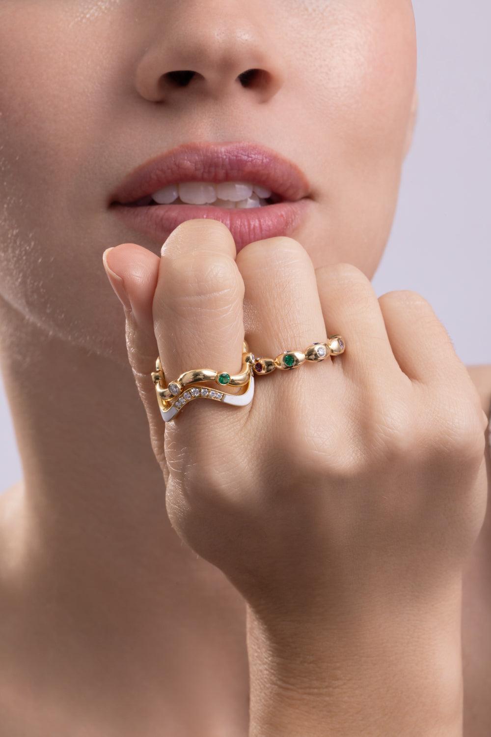 Diamond Multi Stone Bubble Ring-YELLOW GOLD-7-JEWELRYFINE JEWELRING-CICADA