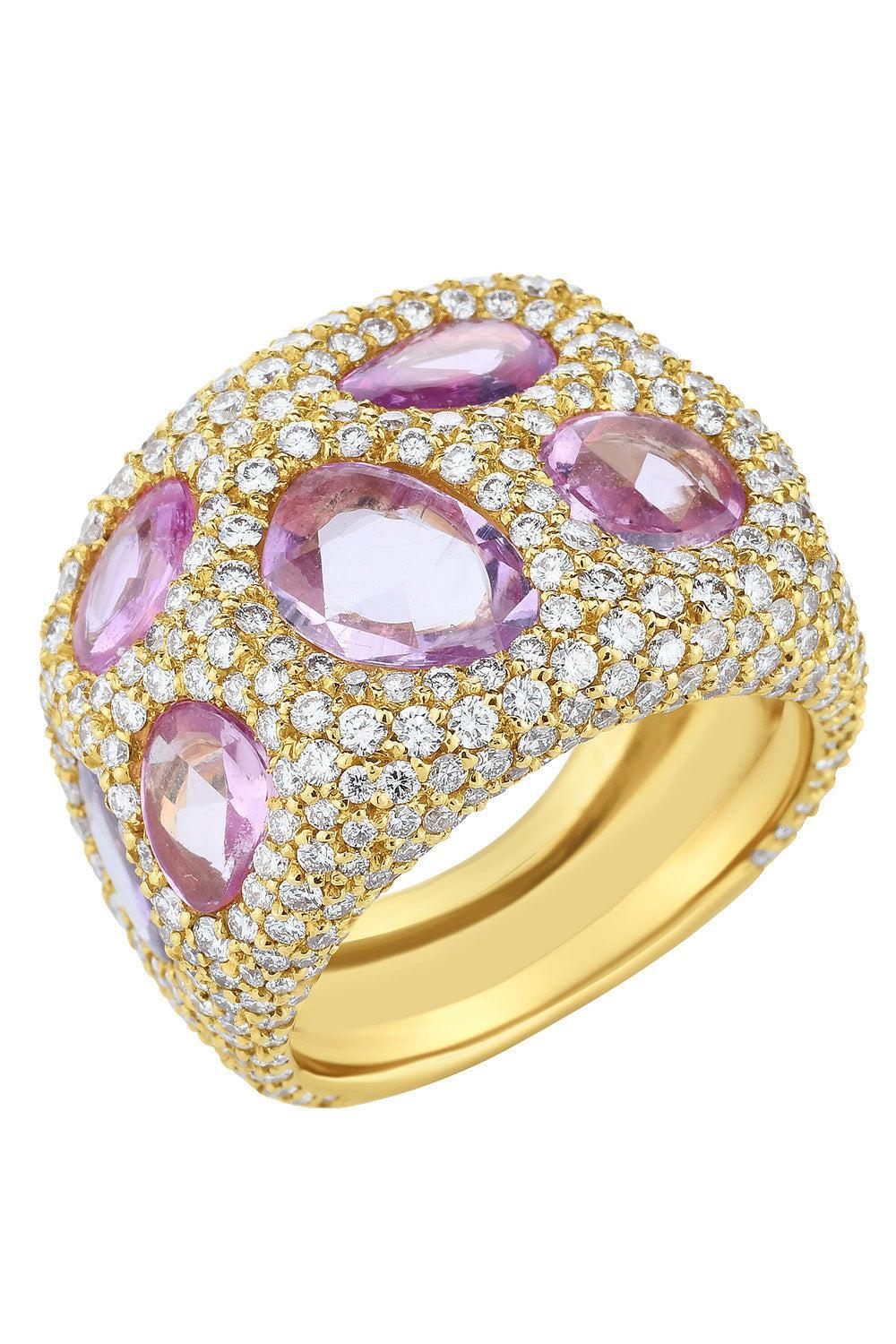 Pink Sapphire Diamond Cobblestone Ring-YELLOW GOLD-7.25-JEWELRYFINE JEWELRING-CICADA