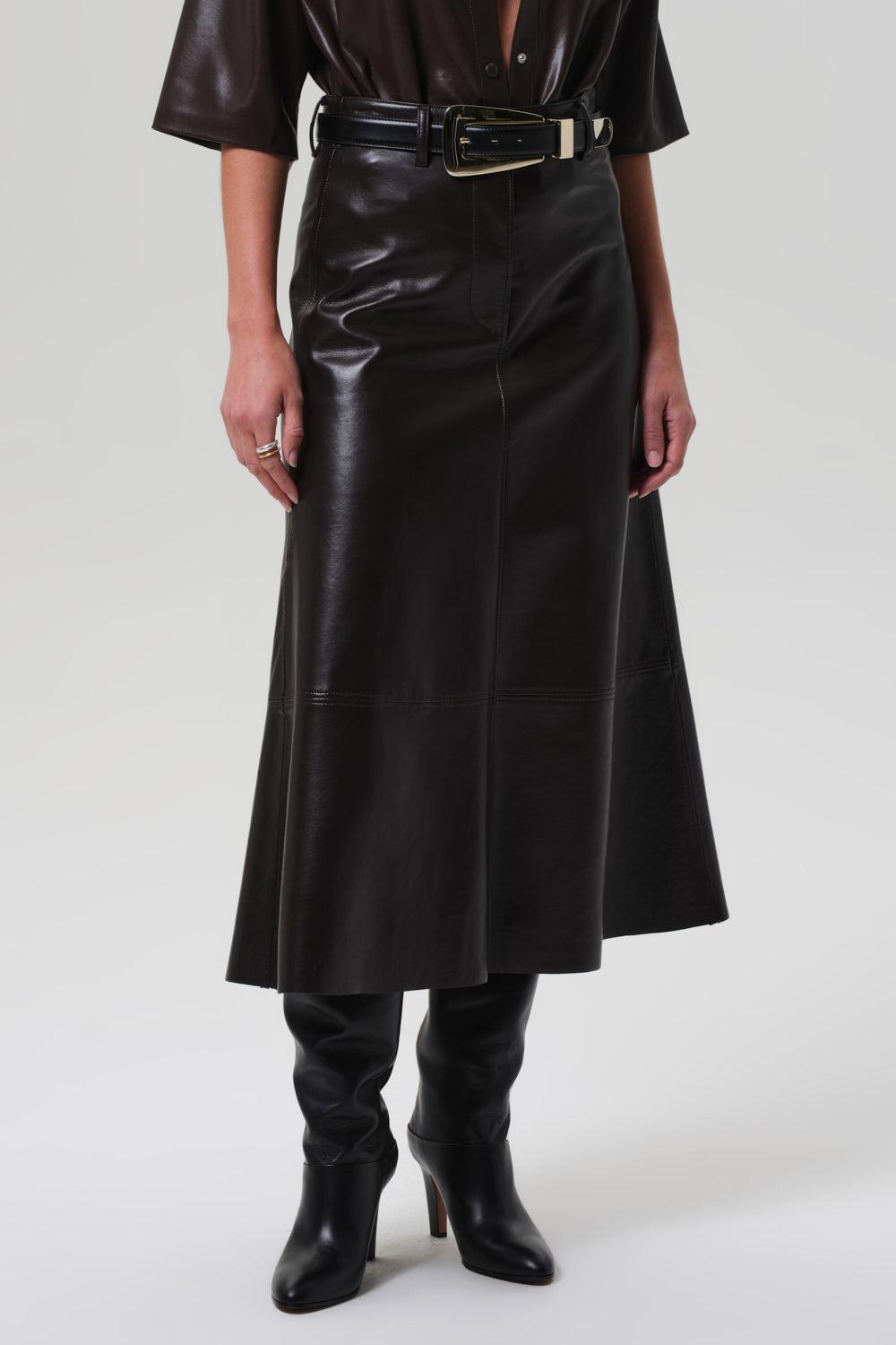 Cassia Leather Skirt-CHOCOLATE-26-CLOTHINGSKIRTMIDI-CITIZENS of HUMANITY