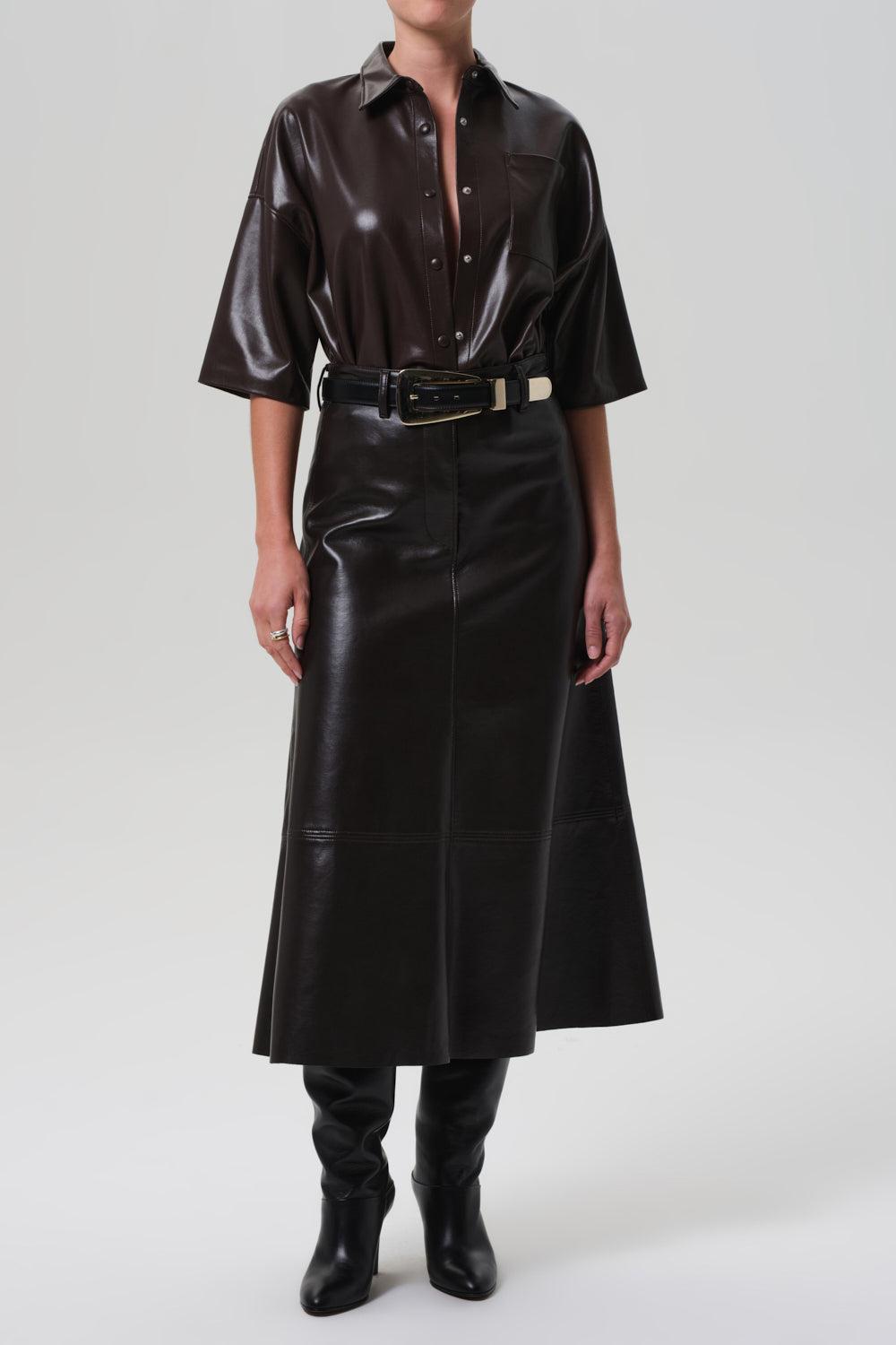 Frances Crop Leather Button Up-CHOCOLATE-XS-CLOTHINGTOPBLOUSE-CITIZENS of HUMANITY