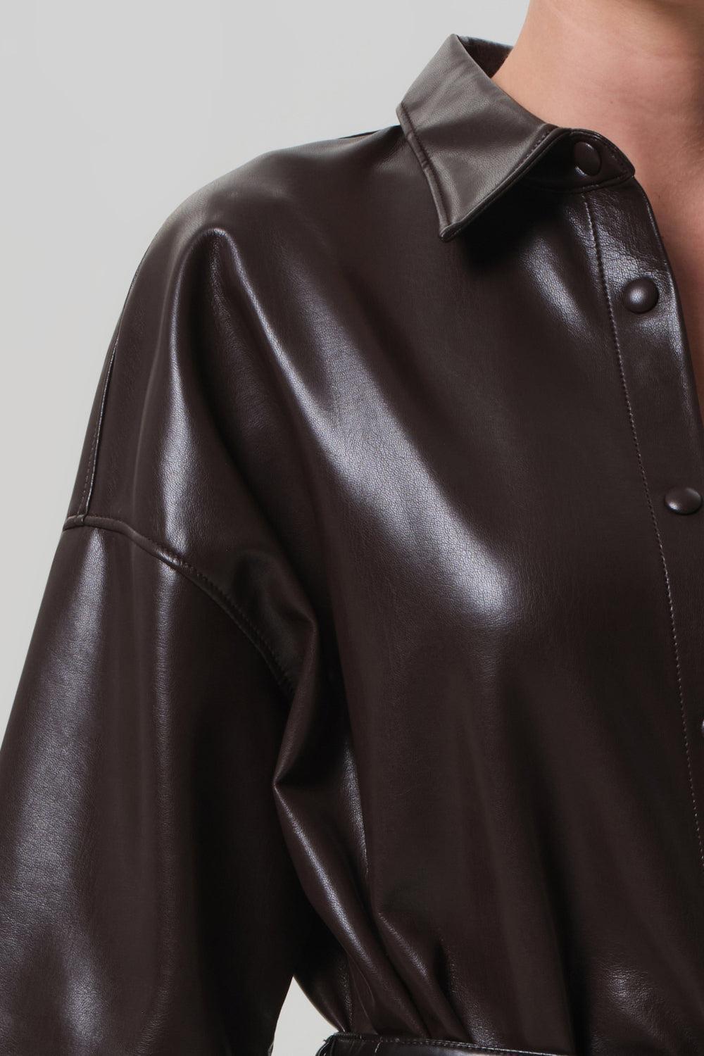 Frances Crop Leather Button Up-CHOCOLATE-XS-CLOTHINGTOPBLOUSE-CITIZENS of HUMANITY