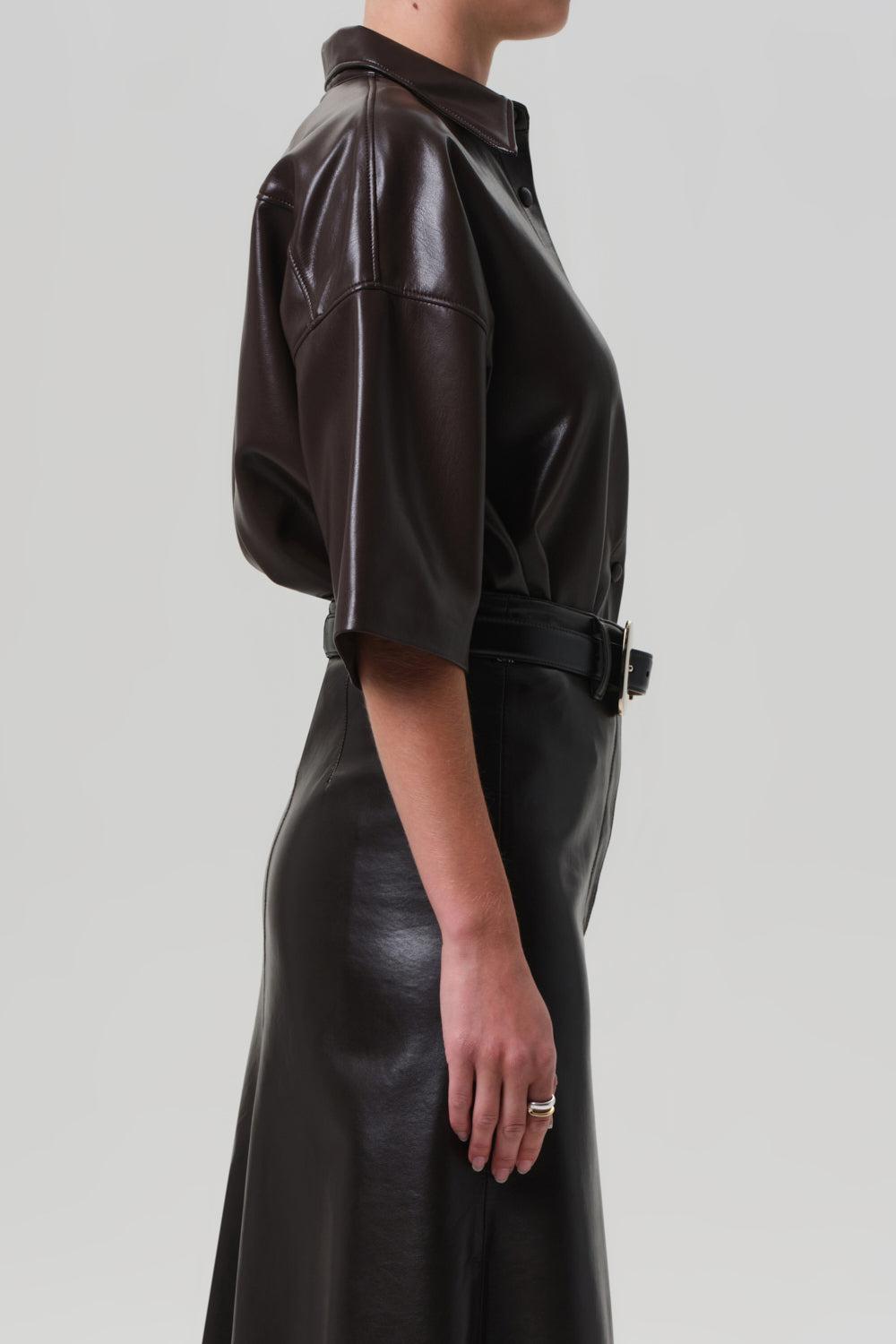 Frances Crop Leather Button Up-CHOCOLATE-XS-CLOTHINGTOPBLOUSE-CITIZENS of HUMANITY