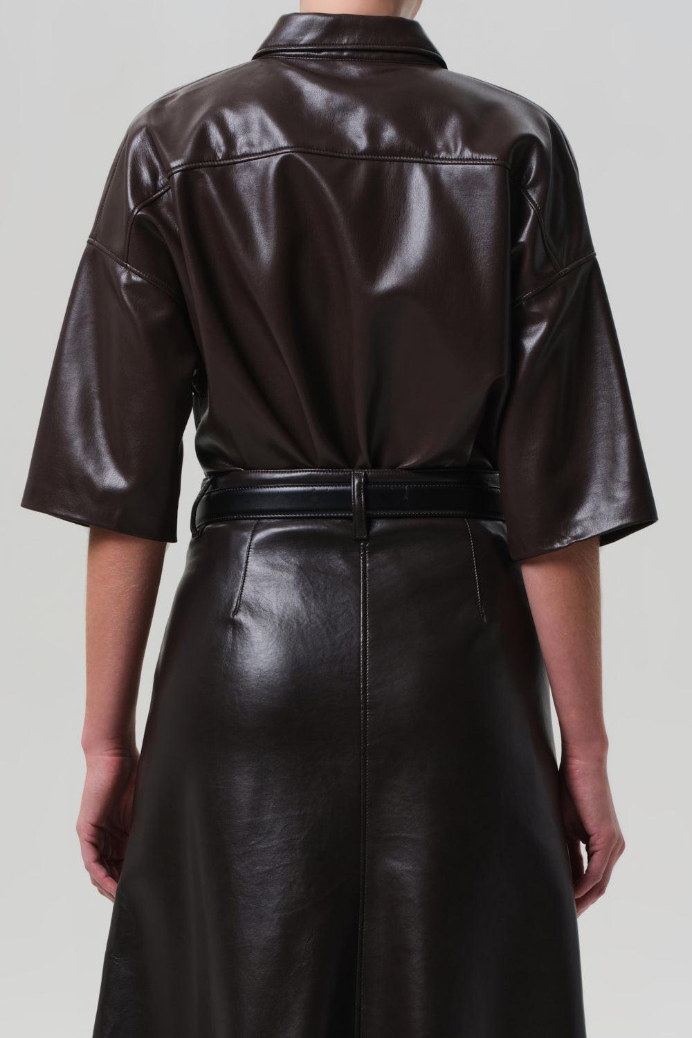 Frances Crop Leather Button Up-CHOCOLATE-XS-CLOTHINGTOPBLOUSE-CITIZENS of HUMANITY