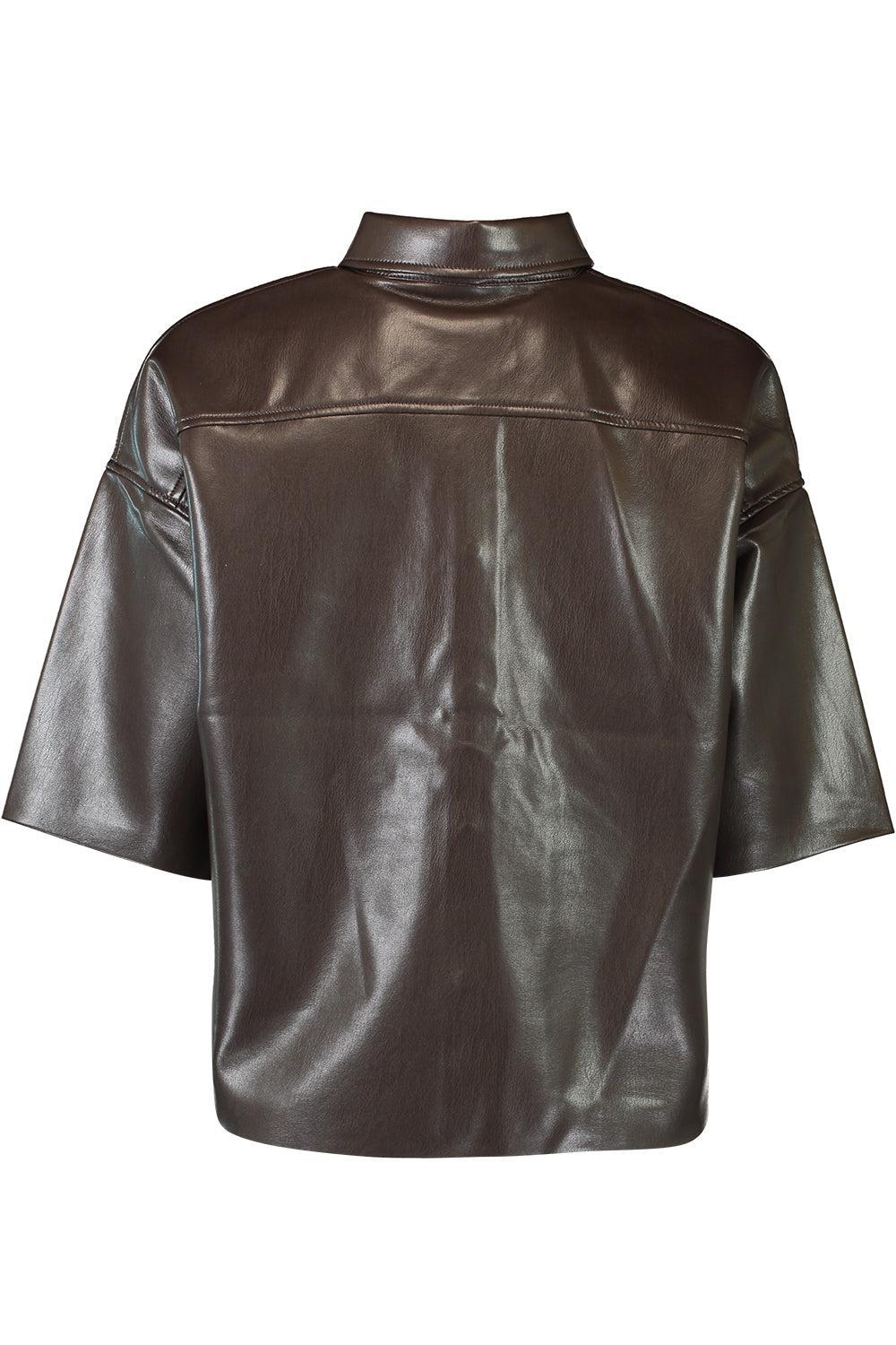 Frances Crop Leather Button Up-CHOCOLATE-XS-CLOTHINGTOPBLOUSE-CITIZENS of HUMANITY