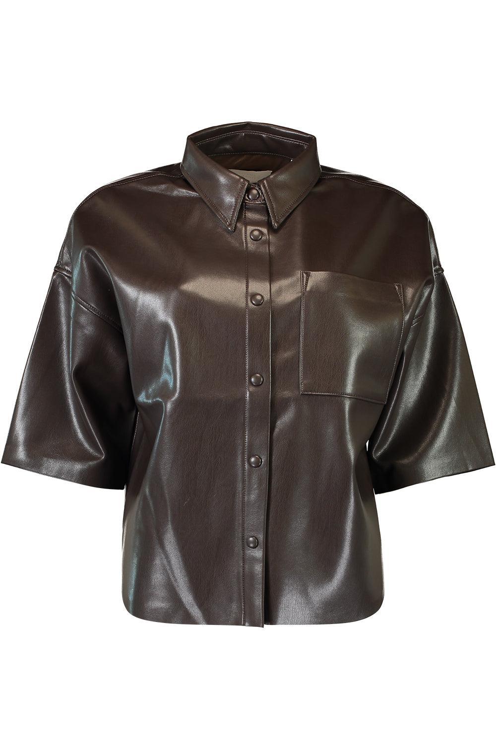 Frances Crop Leather Button Up-CHOCOLATE-XS-CLOTHINGTOPBLOUSE-CITIZENS of HUMANITY