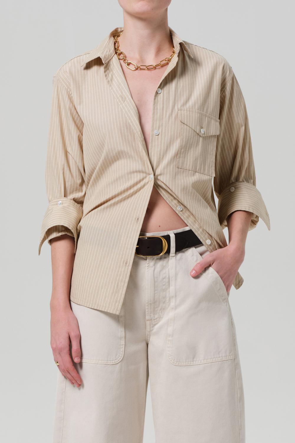 Shay Stripe Top-KHKISTRP-XS-CLOTHINGTOPBLOUSE-CITIZENS of HUMANITY