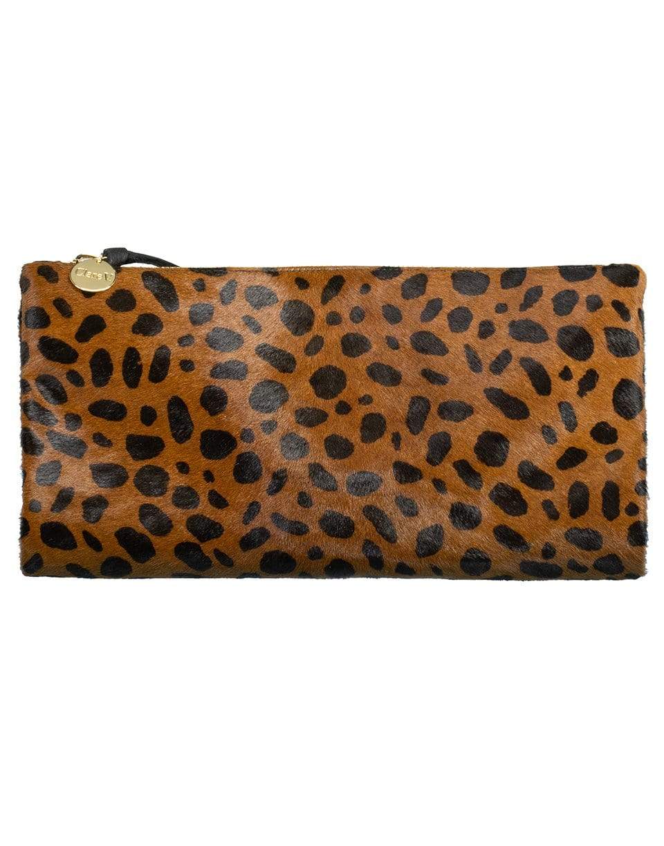 CLARE V-Leopard Hair Foldover Clutch-LEOPARD