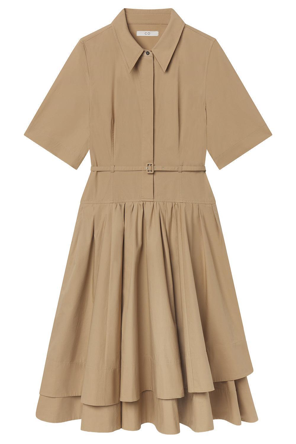Short Sleeve Belted Dress-BROWN-XS-CLOTHINGDRESSCASUAL-CO COLLECTION