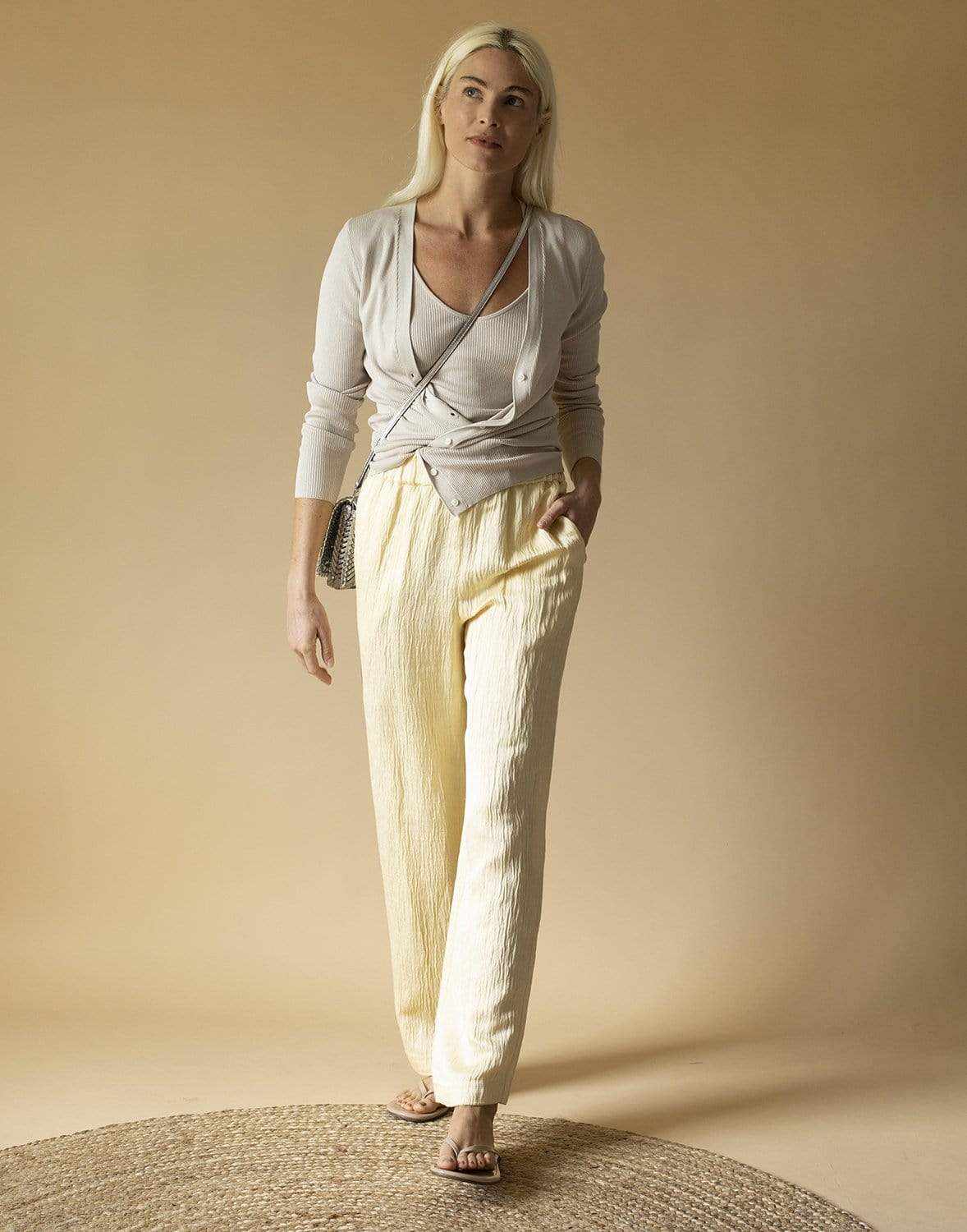 CO COLLECTION-Taupe Ribbed Cardigan-