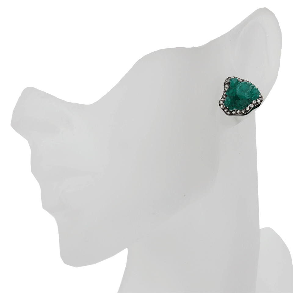 COLETTE JEWELRY-Emerald Crystal Stud Earrings with Diamonds-WHITE GOLD