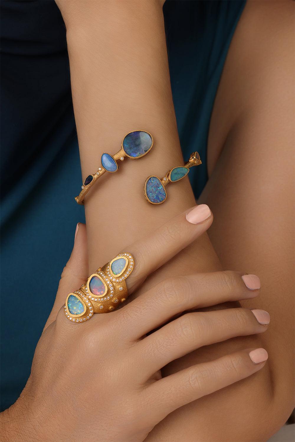 Opal Diamond Bypass Affinity Bracelet-YELLOW GOLD-JEWELRYFINE JEWELBRACELET O-COOMI